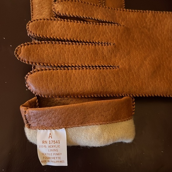 Women’s Tan Black Vegan Lined Gloves Textile Pinky Fourchette Size: S/M - Picture 7 of 13